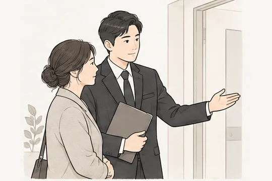 장례지도사가 가족을 안내하는 모습